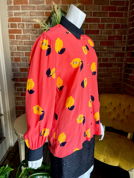 Escada Apricot Print Silk Blouse