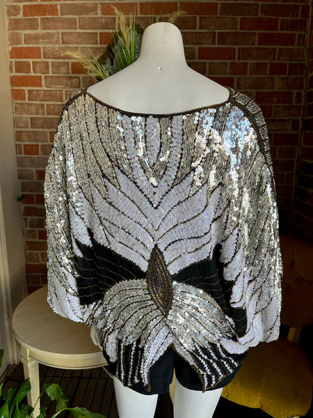 1970s Butterfly Multi Sequin Disco Top