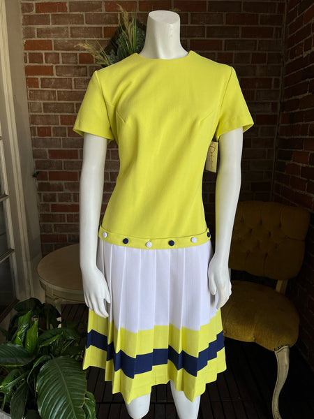 1960s Drop Waist Pleated Dress