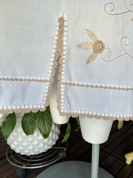 1970s White & Tan Embroidered Huipil Dress