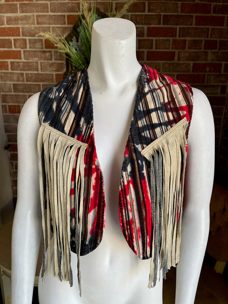 Tie-Dye Western Fringe Vest