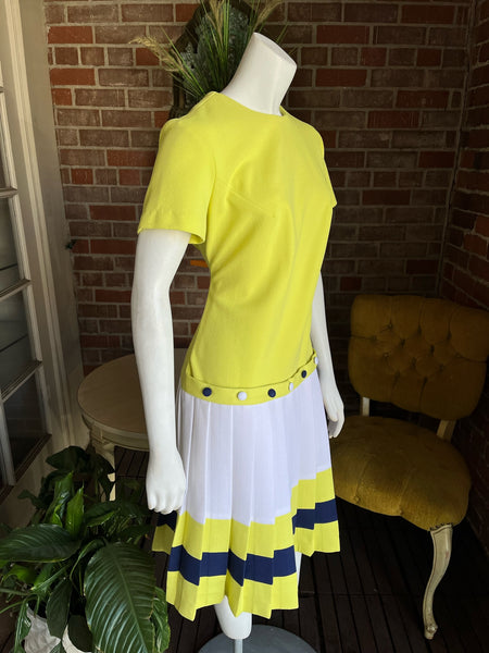 1960s Drop Waist Pleated Dress