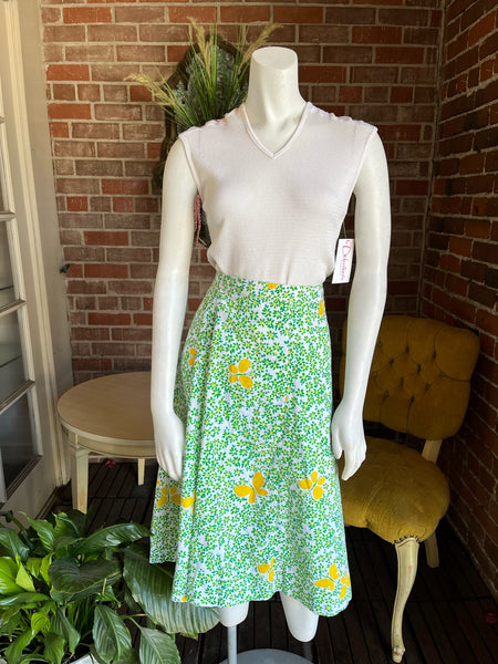 1960s Green Daisy Wrap Skirt