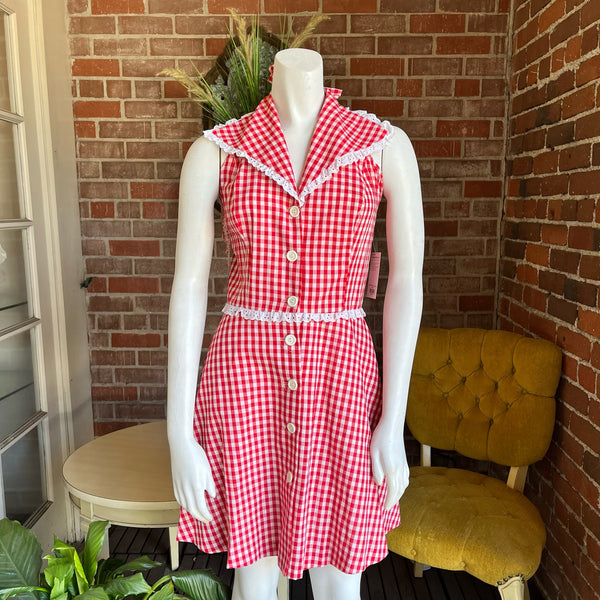 1970s Red Gingham Halter Dress