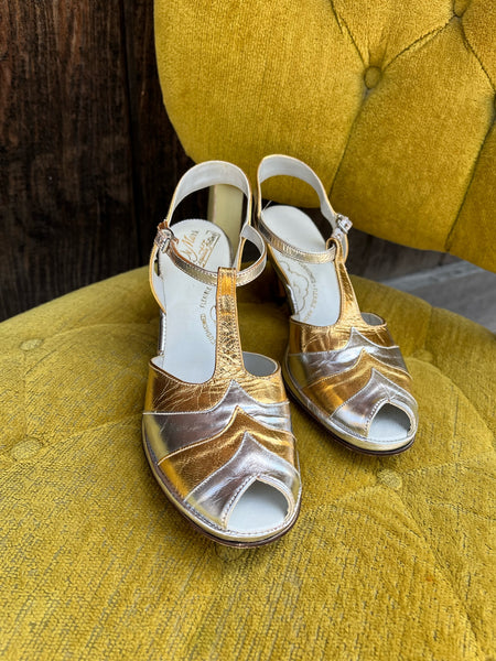 1940s Style De Mars Vintage Peep Toe Cuban Heels
