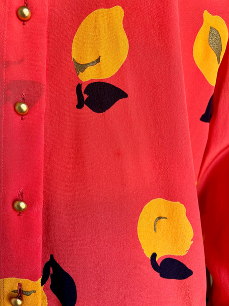 Escada Apricot Print Silk Blouse