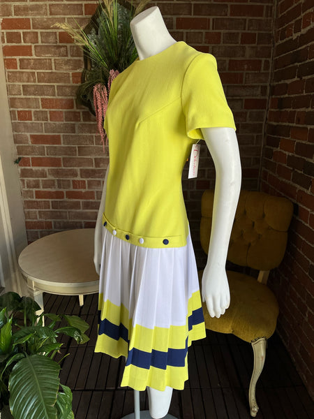 1960s Drop Waist Pleated Dress