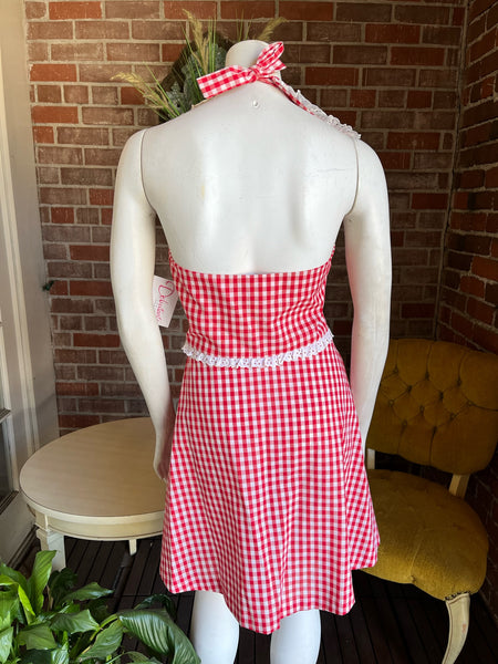 1970s Red Gingham Halter Dress