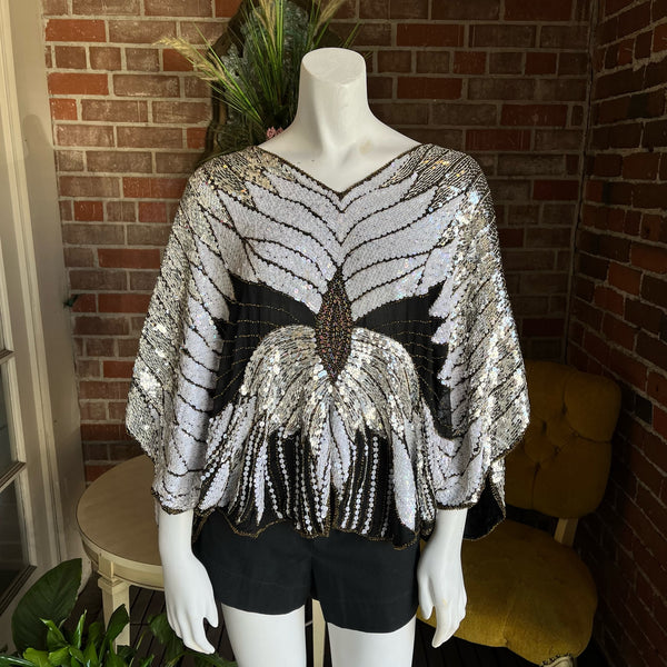 1970s Butterfly Multi Sequin Disco Top