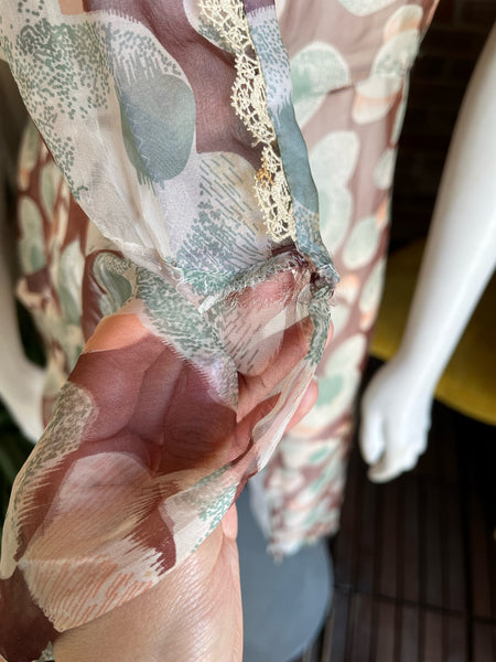 1930s Silk Chiffon Abstract Floral Dress