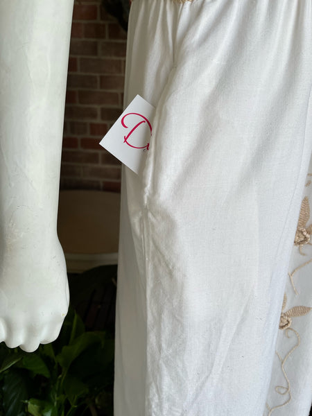 1970s White & Tan Embroidered Huipil Dress