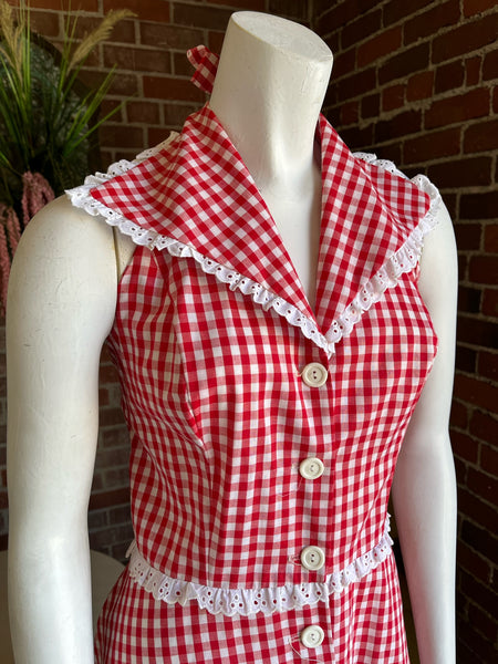 1970s Red Gingham Halter Dress