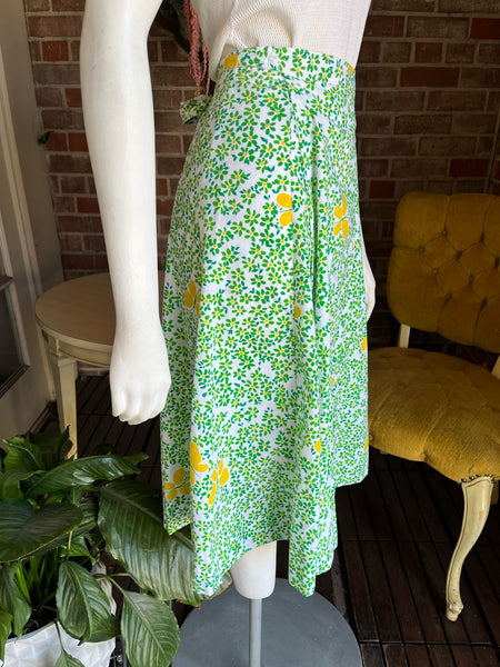 1960s Green Daisy Wrap Skirt