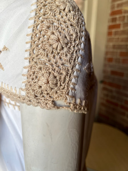 1970s White & Tan Embroidered Huipil Dress