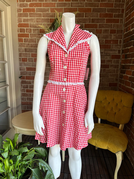 1970s Red Gingham Halter Dress