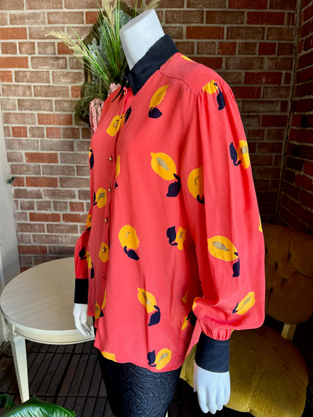 Escada Apricot Print Silk Blouse
