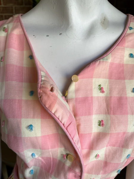 1940s Pink Gingham Floral Dress