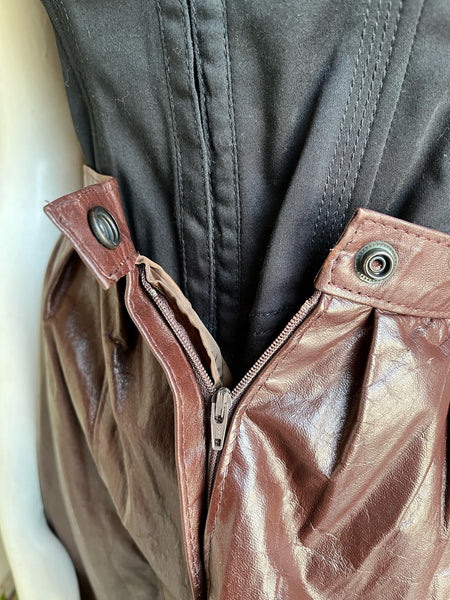 1970s Chocolate Leather Pleaded Mini Skirt
