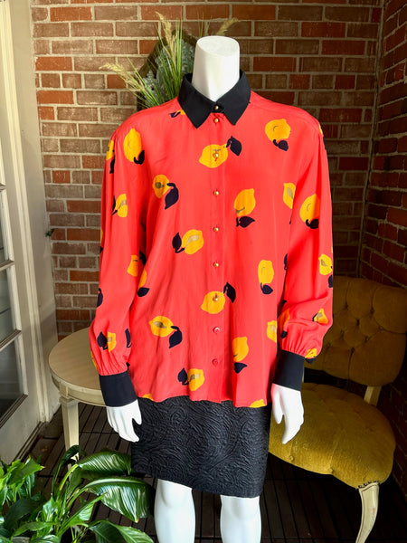 Escada Apricot Print Silk Blouse