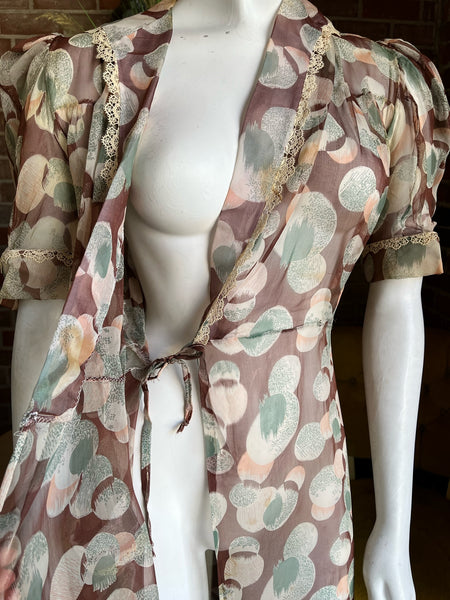 1930s Silk Chiffon Abstract Floral Dress