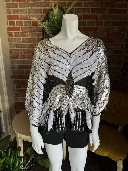 1970s Butterfly Multi Sequin Disco Top