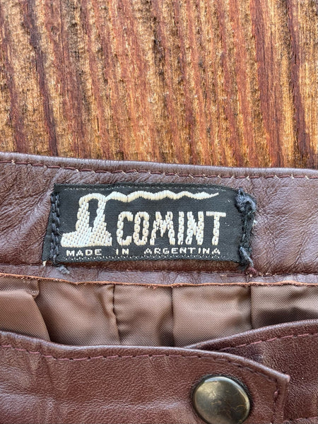 1970s Chocolate Leather Pleaded Mini Skirt