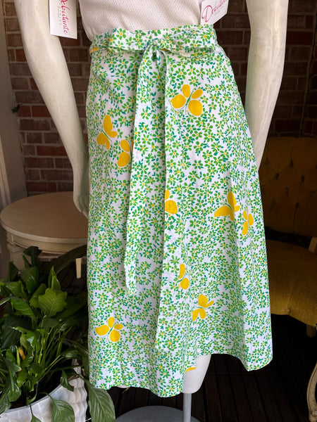 1960s Green Daisy Wrap Skirt