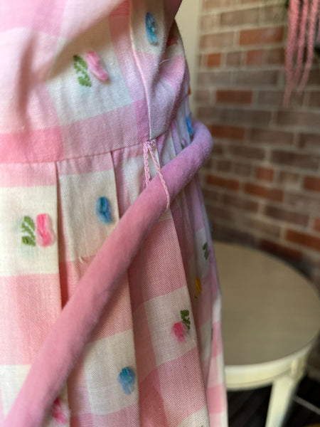 1940s Pink Gingham Floral Dress