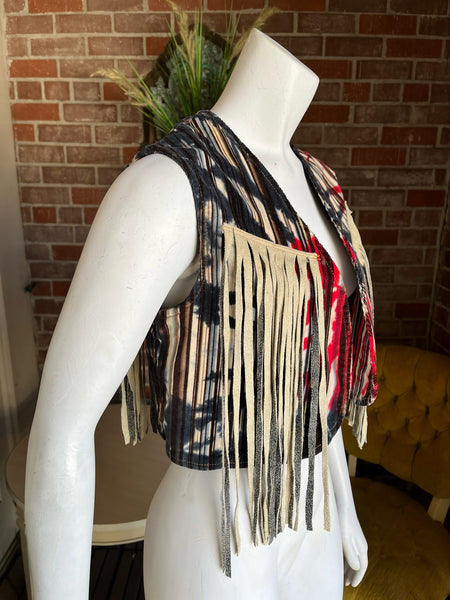 Tie-Dye Western Fringe Vest
