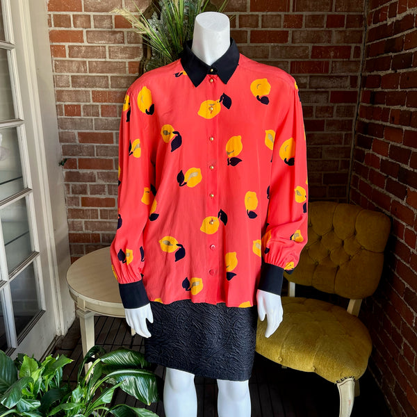 Escada Apricot Print Silk Blouse