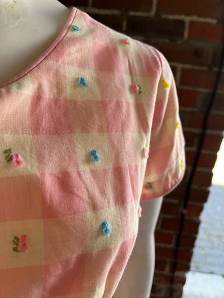 1940s Pink Gingham Floral Dress