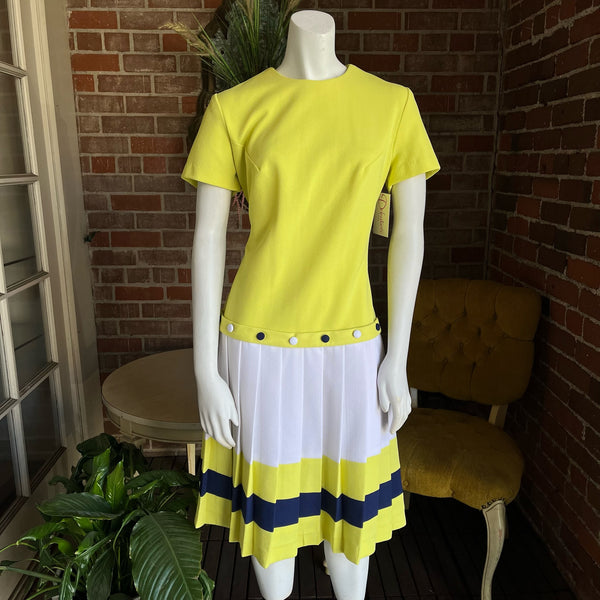 1960s Drop Waist Pleated Dress