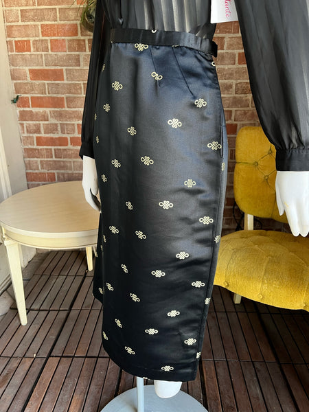 1960s Black Silk and Gold Skirt