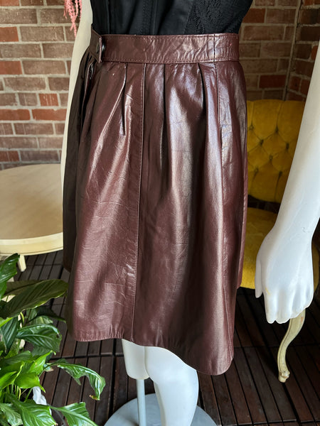 1970s Chocolate Leather Pleaded Mini Skirt