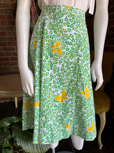 1960s Green Daisy Wrap Skirt