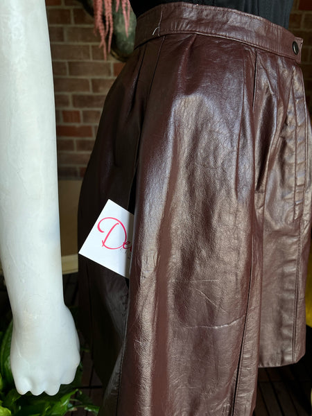 1970s Chocolate Leather Pleaded Mini Skirt