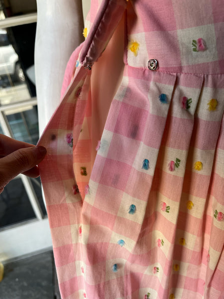 1940s Pink Gingham Floral Dress