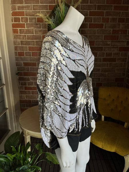 1970s Butterfly Multi Sequin Disco Top