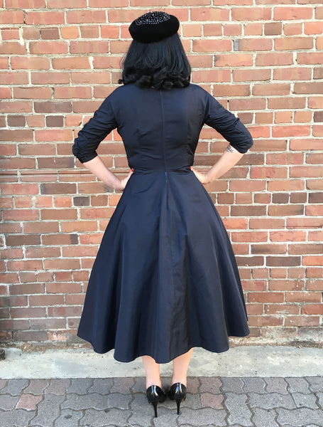 1950s Femme Fatale Taffeta Beaded Dress