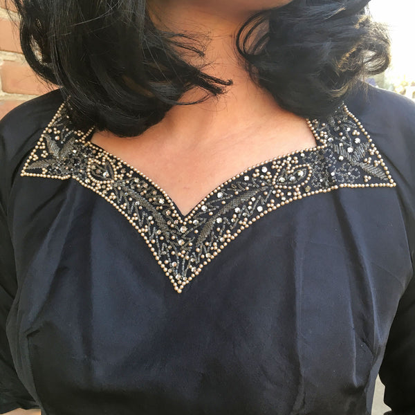 1950s Femme Fatale Taffeta Beaded Dress