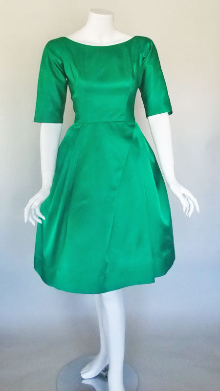 1960s Emerald Green Satin Dress