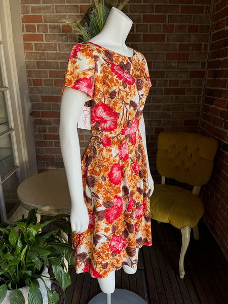 1960s Autumnal Print Cotton Dress