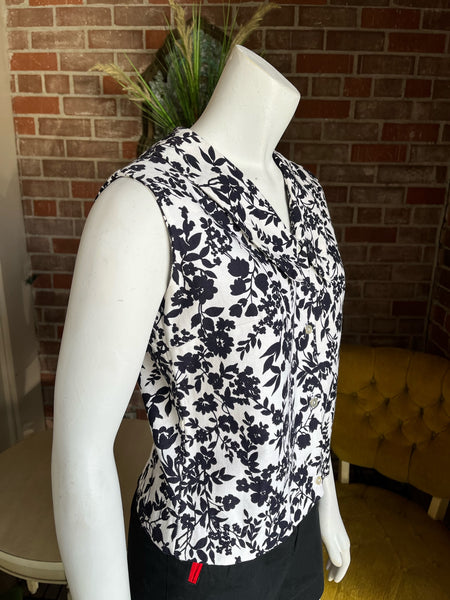 1960s Pique Cotton Floral Top