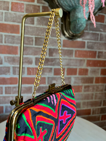1960s Red Quilted Embroidered Abstract Purse