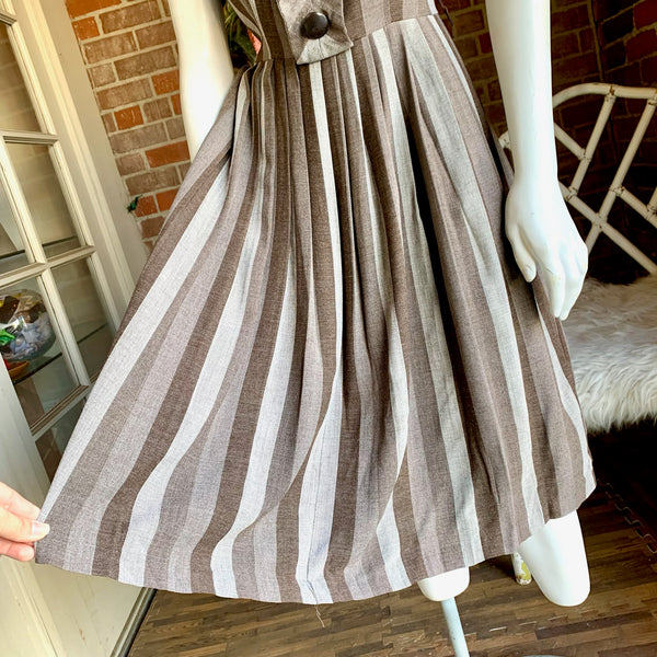 1950s Striped Brown Dress