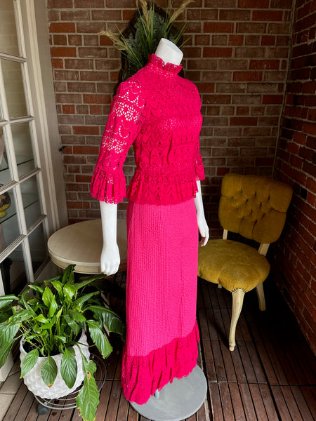 1960s Hot Pink Lace Mexican Dress