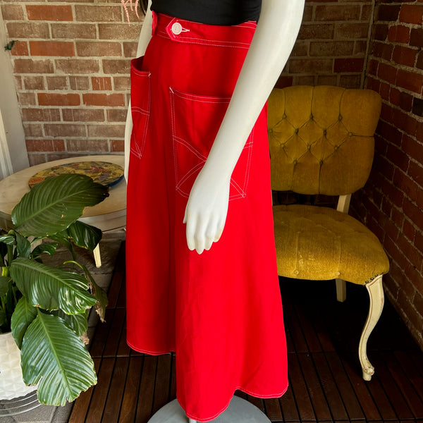 1940s Red Canvas Wrap Skirt