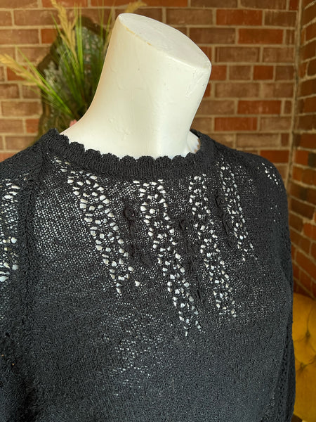 1970s Black Dolman Sleeve Sheer Sweater