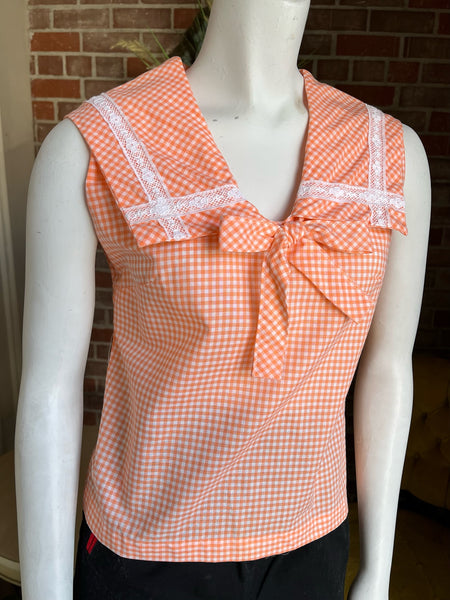 1960s Peach Gingham Sailor Top