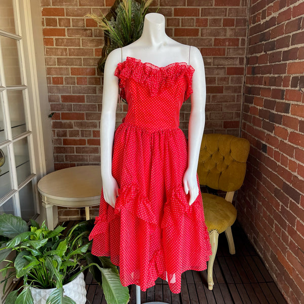 1980s Gunne Sax Ruffled Polka Dot Dress